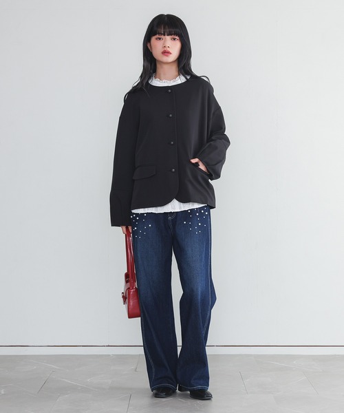 somari imagination（ソマリ イマジネーション）の「『ランタンスリーブジャケット裾スカラップワンピースセットアップ』（ドレス・レディース・チャコールグレー/ブラック・2/1）」の13枚目の写真