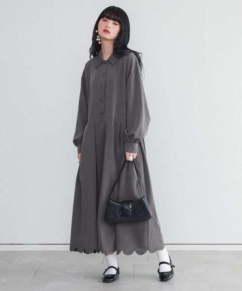 somari imagination（ソマリ イマジネーション）の「『ランタンスリーブジャケット裾スカラップワンピースセットアップ』（ドレス・レディース・チャコールグレー/ブラック・2/1）」の17枚目の写真