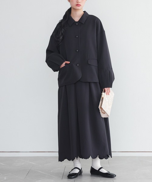 somari imagination（ソマリ イマジネーション）の「『ランタンスリーブジャケット裾スカラップワンピースセットアップ』（ドレス・レディース・チャコールグレー/ブラック・2/1）」の6枚目の写真