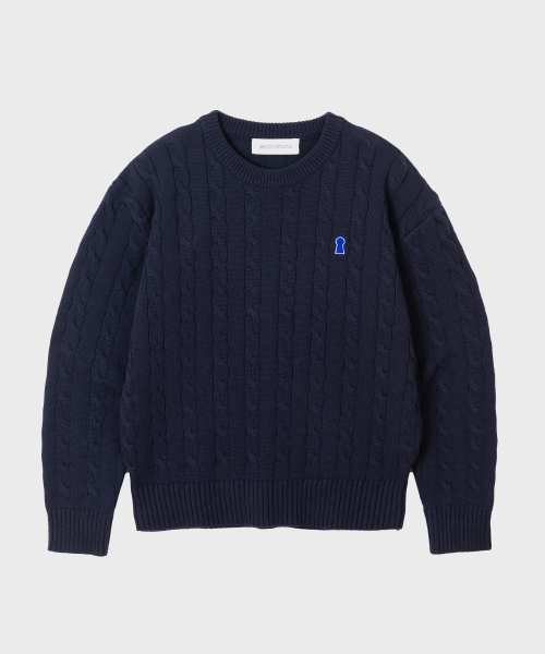 Heavyweight keyhole cable crew neck knit navy_COOSKT040NAVY