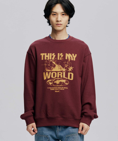 WMC（ダブリューエムシー）の「[WMC x HINA] マイワールドブルーキャットスウェット_WINE（スウェット・メンズ・ワイン・MEDIUM/LARGE/X-LARGE）」の4枚目の写真