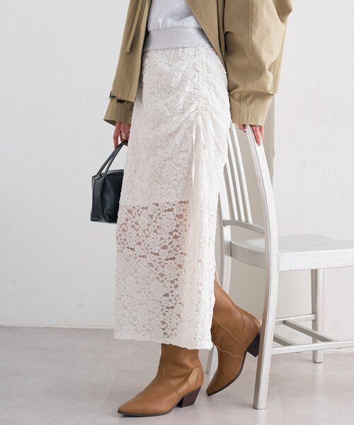 mystic(ミスティック)の「レースミドル スカート(スカート・レディース・ブラック/オフホワイト・FREE)」の2枚目の写真