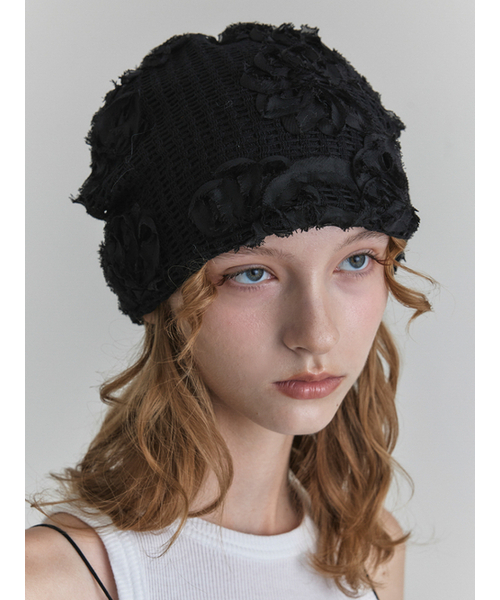 POESIE DAME ポエジダム ローザニットビーニー 4692 ROSA KNIT BEANIE IN BLACK（ニットキャップ/ビーニー）｜POESIEDAME