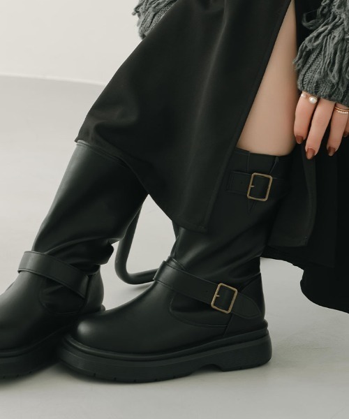 VIVIAN（ヴィヴィアン）の「yumi.×VIVIAN コラボ厚底ストレッチエンジニアブーツ（ブーツ・レディース・ダークブラウン/ブラック/ベージュ・L/M/S/LL）」の2枚目の写真