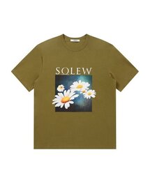 フラワーグラフィック半袖Tシャツ_カーキ