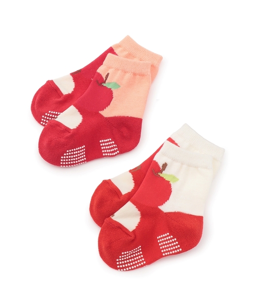 baby cheer(ベイビーチアー)の「りんごクルーソックス(ソックス/靴下・キッズ・サーモンピンク/ホワイト系・15-17cm/13-15cm/11-13cm/9-11cm)」の6枚目の写真