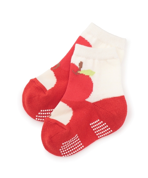 baby cheer(ベイビーチアー)の「りんごクルーソックス(ソックス/靴下・キッズ・サーモンピンク/ホワイト系・15-17cm/13-15cm/11-13cm/9-11cm)」の7枚目の写真