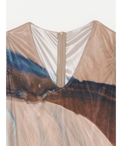 sahara(サハラ)の「Nature Print Layered Dress/ネイチャープリントレイヤードドレス(ドレス・レディース・ブルー/ブラック/ベージュ・FREE)」の6枚目の写真