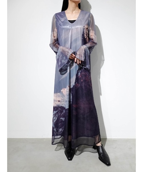 sahara(サハラ)の「Nature Print Layered Dress/ネイチャープリントレイヤードドレス(ドレス・レディース・ブルー/ブラック/ベージュ・FREE)」の17枚目の写真