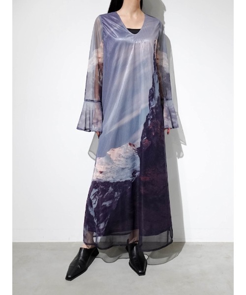 sahara(サハラ)の「Nature Print Layered Dress/ネイチャープリントレイヤードドレス(ドレス・レディース・ブルー/ブラック/ベージュ・FREE)」の18枚目の写真
