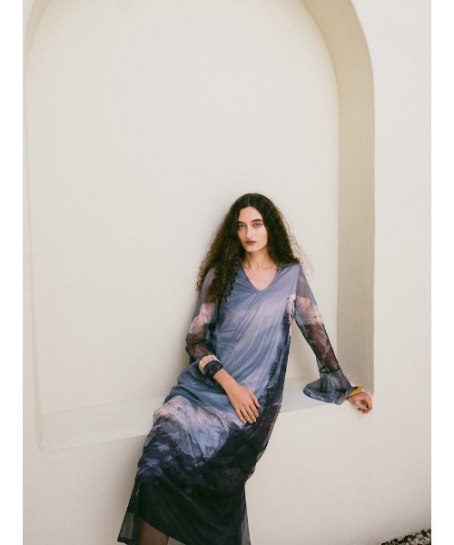 sahara(サハラ)の「Nature Print Layered Dress/ネイチャープリントレイヤードドレス(ドレス・レディース・ブルー/ブラック/ベージュ・FREE)」の14枚目の写真