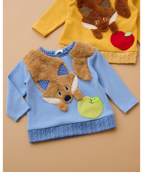 baby cheer(ベイビーチアー)の「キツネトレーナー(スウェット・キッズ・マスタード/ブルー・110cm/90cm/120cm/80cm/100cm)」の1枚目の写真