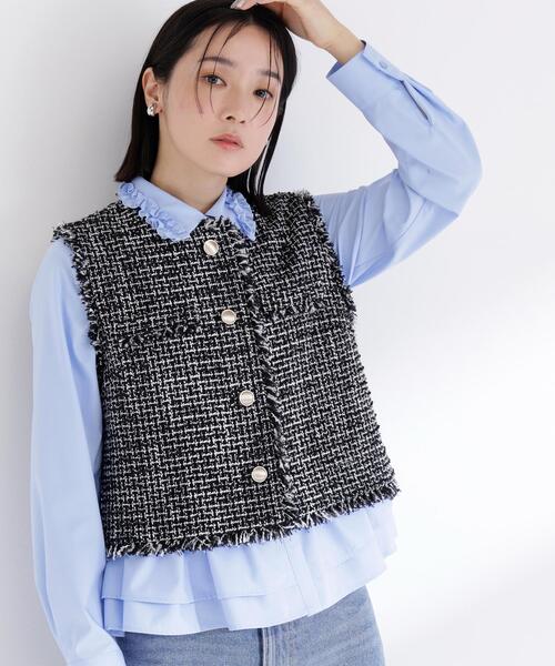 NATURAL BEAUTY BASIC（ナチュラルビューティーベーシック）の「◇ツイードシリーズ コンパクトジレ（その他アウター・レディース・ブラック系その他/ホワイト系その他・SMALL/MEDIUM）」の5枚目の写真
