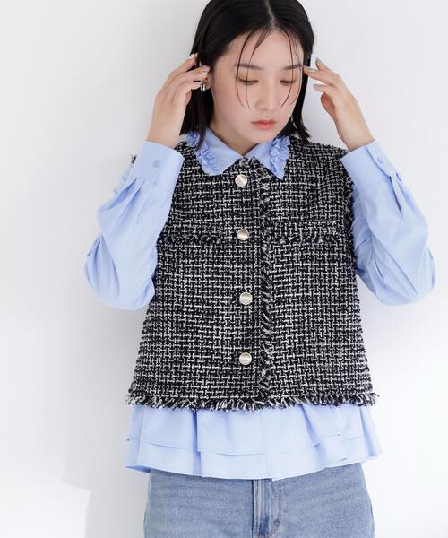 NATURAL BEAUTY BASIC（ナチュラルビューティーベーシック）の「◇ツイードシリーズ コンパクトジレ（その他アウター・レディース・ブラック系その他/ホワイト系その他・SMALL/MEDIUM）」の9枚目の写真