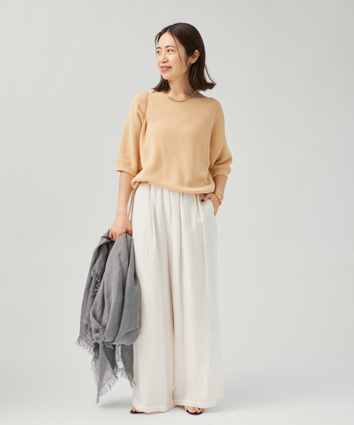 ASAUCE MELER（アソースメレ）の「ASAUCE MELER アソースメレ フランダースリネンガーゼストール AM26S-ST31（ストール/ショール・レディース・チャコールグレー/サックスブルー・FREE）」の3枚目の写真