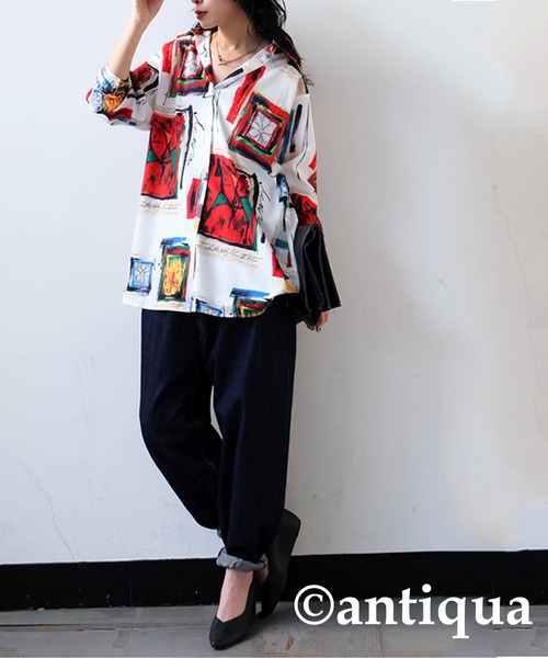 antiqua(アンティカ)の「アート柄 シャツ(シャツ/ブラウス・レディース・ホワイト系その他・ONESIZE)」の4枚目の写真