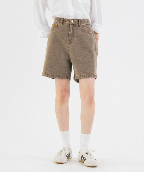 SIJN6095 ストレートカラー デニムショーツ_Vintage brown