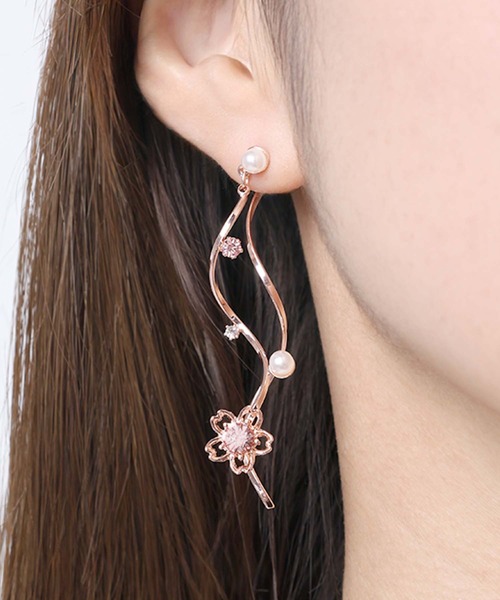 SAKURA/パール/ロングチェーン/ピアス（ピアス（両耳用））｜Flowering