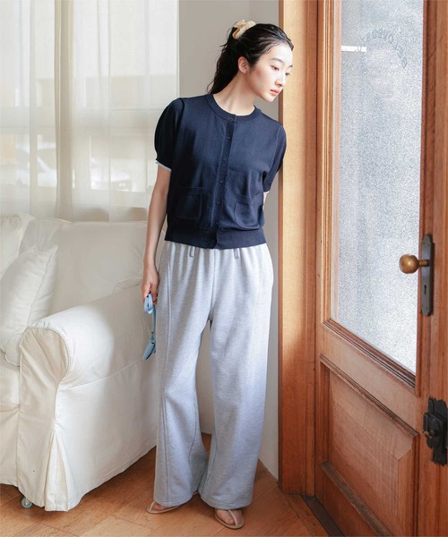 miette（ミエット）の「袖配色サマーニット半袖カーディガン（カーディガン/ボレロ・レディース・ネイビー/ブラウン/チャコール/ライトピンク・L/M/S）」の20枚目の写真