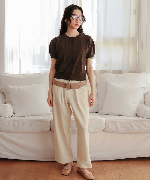 miette（ミエット）の「袖配色サマーニット半袖カーディガン（カーディガン/ボレロ・レディース・ネイビー/ブラウン/チャコール/ライトピンク・L/M/S）」の13枚目の写真