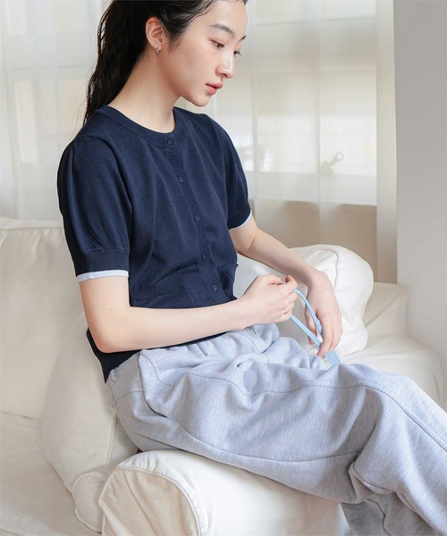 miette（ミエット）の「袖配色サマーニット半袖カーディガン（カーディガン/ボレロ・レディース・ネイビー/ブラウン/チャコール/ライトピンク・L/M/S）」の21枚目の写真