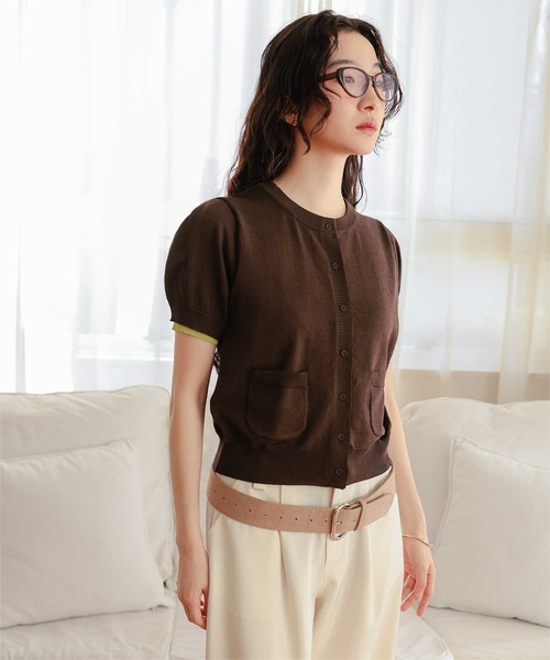 miette（ミエット）の「袖配色サマーニット半袖カーディガン（カーディガン/ボレロ・レディース・ネイビー/ブラウン/チャコール/ライトピンク・L/M/S）」の18枚目の写真