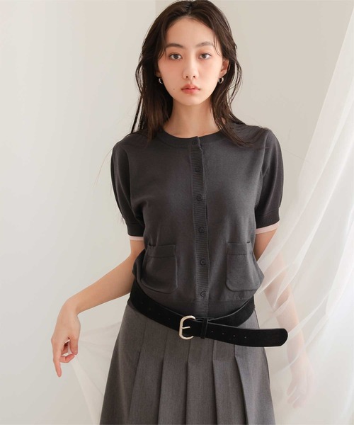 miette（ミエット）の「袖配色サマーニット半袖カーディガン（カーディガン/ボレロ・レディース・ネイビー/ブラウン/チャコール/ライトピンク・L/M/S）」の8枚目の写真