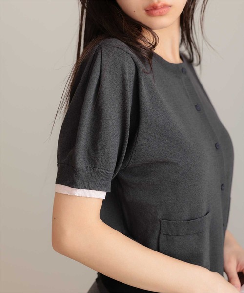 miette（ミエット）の「袖配色サマーニット半袖カーディガン（カーディガン/ボレロ・レディース・ネイビー/ブラウン/チャコール/ライトピンク・L/M/S）」の9枚目の写真