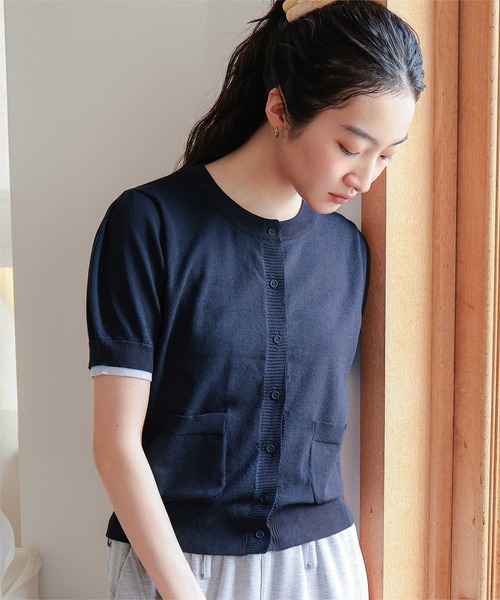 miette（ミエット）の「袖配色サマーニット半袖カーディガン（カーディガン/ボレロ・レディース・ネイビー/ブラウン/チャコール/ライトピンク・L/M/S）」の22枚目の写真