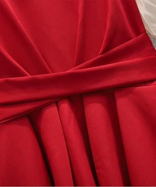 SHEPP(シープ)の「【26年春夏新作】パールラインパフスリーブロングフレアワンピース(ワンピース・レディース・ブラック/レッド・L/M)」の12枚目の写真