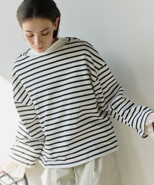 Libra Cue(リブラ キュー)の「ワイドカフボーダーカットソー(Tシャツ/カットソー・レディース・ブラック/ネイビー・FREE)」の3枚目の写真