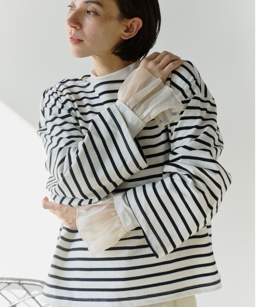 Libra Cue(リブラ キュー)の「ワイドカフボーダーカットソー(Tシャツ/カットソー・レディース・ブラック/ネイビー・FREE)」の4枚目の写真