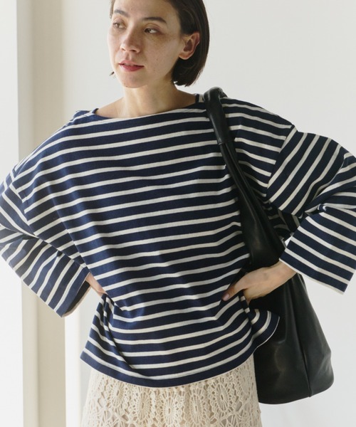 Libra Cue(リブラ キュー)の「ワイドカフボーダーカットソー(Tシャツ/カットソー・レディース・ブラック/ネイビー・FREE)」の9枚目の写真