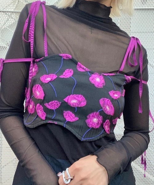 ENCLOSURE（エンクロージャー）の「【ENCLOSURE】Flower wave bustier（その他トップス・レディース・パープル系その他/パープル系その他2/オレンジ系その他・FREE）」の2枚目の写真