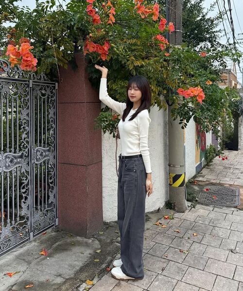 MONGDOL(モンドル)の「ラウンドネックリブニット MDKT062_5カラー(ニット/セーター・レディース・ライトグレー/チャコールグレー/ブラック/アイボリー/オートミール・F)」の19枚目の写真