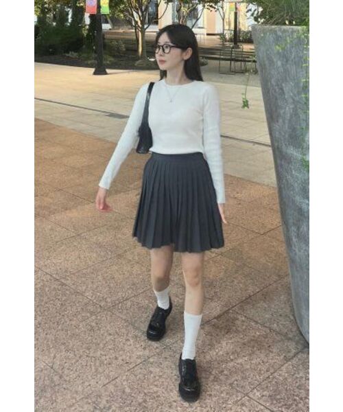 MONGDOL(モンドル)の「ラウンドネックリブニット MDKT062_5カラー(ニット/セーター・レディース・ライトグレー/チャコールグレー/ブラック/アイボリー/オートミール・F)」の7枚目の写真
