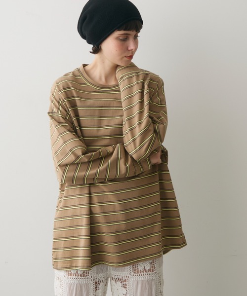 full/fill.（フルフィル）の「multi border over T / マルチボーダーオーバーT（Tシャツ/カットソー・レディース・ブラウン/グレー・FREE）」の2枚目の写真