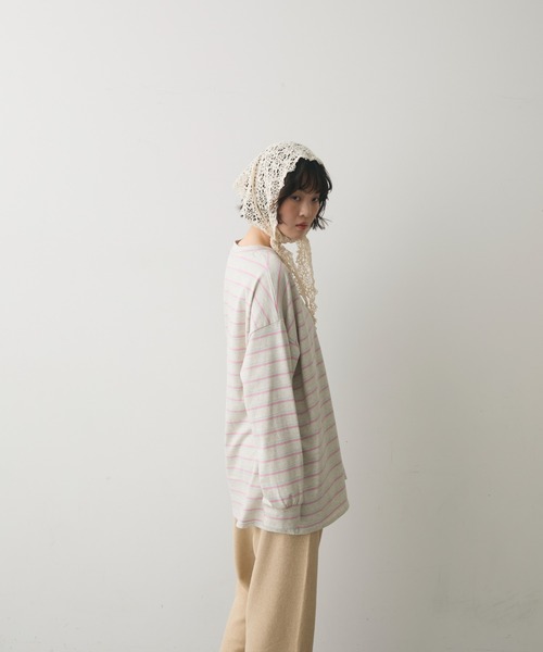 full/fill.（フルフィル）の「multi border over T / マルチボーダーオーバーT（Tシャツ/カットソー・レディース・ブラウン/グレー・FREE）」の6枚目の写真