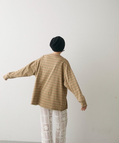 full/fill.（フルフィル）の「multi border over T / マルチボーダーオーバーT（Tシャツ/カットソー・レディース・ブラウン/グレー・FREE）」の19枚目の写真