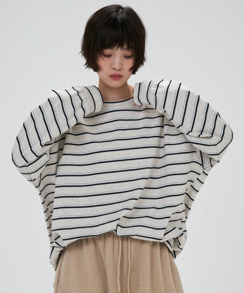 full/fill.(フルフィル)の「multi border over T / マルチボーダーオーバーT(Tシャツ/カットソー・レディース・ブラウン/グレー/ダークグレー/ライトグレー・FREE)」の6枚目の写真