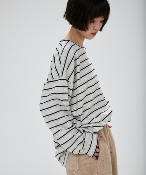 full/fill.(フルフィル)の「multi border over T / マルチボーダーオーバーT(Tシャツ/カットソー・レディース・ブラウン/グレー/ダークグレー/ライトグレー・FREE)」の8枚目の写真