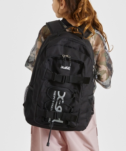 X-girl Stages(エックスガールステージス)の「ロゴ メッシュバックパック(バックパック/リュック・キッズ・グリーン系その他/ラベンダー/ブラック・F)」の2枚目の写真