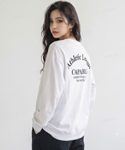Dalfwin（ダールフィン）の「韓国ファッション CAPABLE英字プリント長袖Tシャツ（Tシャツ/カットソー・レディース・ホワイト/ブラック・FREE）」の3枚目の写真