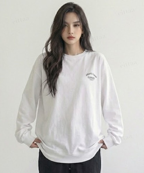 Dalfwin（ダールフィン）の「韓国ファッション CAPABLE英字プリント長袖Tシャツ（Tシャツ/カットソー・レディース・ホワイト/ブラック・FREE）」の4枚目の写真