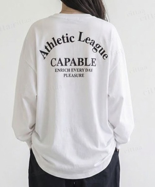 Dalfwin（ダールフィン）の「韓国ファッション CAPABLE英字プリント長袖Tシャツ（Tシャツ/カットソー・レディース・ホワイト/ブラック・FREE）」の5枚目の写真