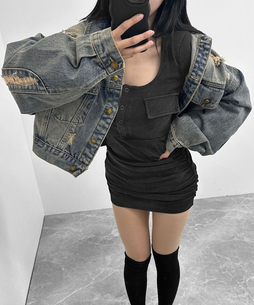 FOLLOWIN(フォロウィン)の「ポケットデザイン ヘンリーネックワンピース(ワンピース・レディース・ブラック・FREE)」の15枚目の写真