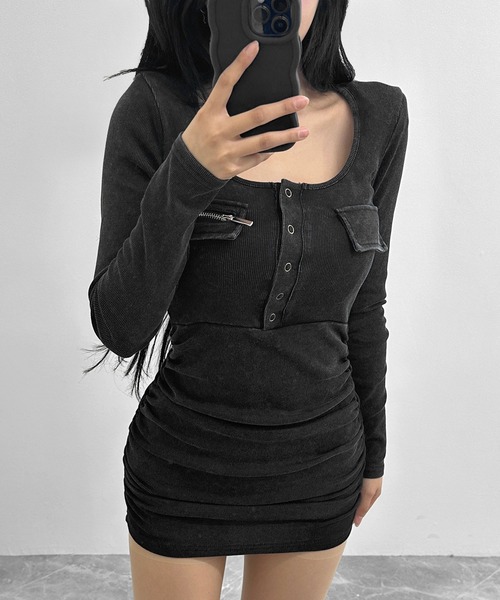 FOLLOWIN(フォロウィン)の「ポケットデザイン ヘンリーネックワンピース(ワンピース・レディース・ブラック・FREE)」の16枚目の写真