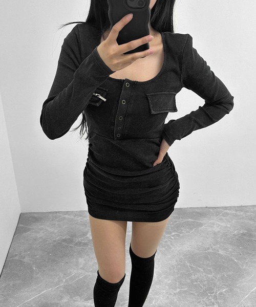 FOLLOWIN(フォロウィン)の「ポケットデザイン ヘンリーネックワンピース(ワンピース・レディース・ブラック・FREE)」の20枚目の写真