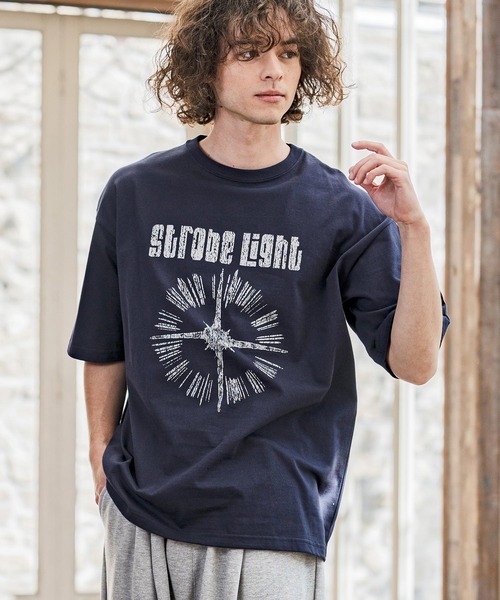 CAMBIO(カンビオ)の「mt10257-ビッグシルエットプリントT(Strobe Light) Tシャツ(2601122MCB)(Tシャツ/カットソー・メンズ・ブラック/ホワイト/ネイビー・XL/S/M/L)」の1枚目の写真