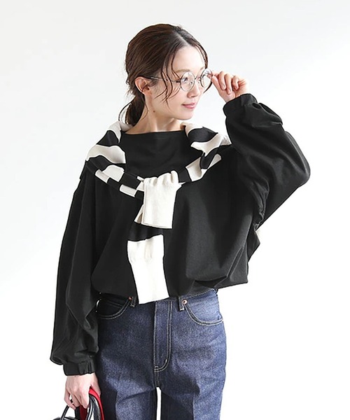 SOLAMONAT(ソラモナ)の「サラリト天竺ボリュームスリーブプルオーバー(Tシャツ/カットソー・レディース・ブラック/ホワイト・FREE)」の2枚目の写真